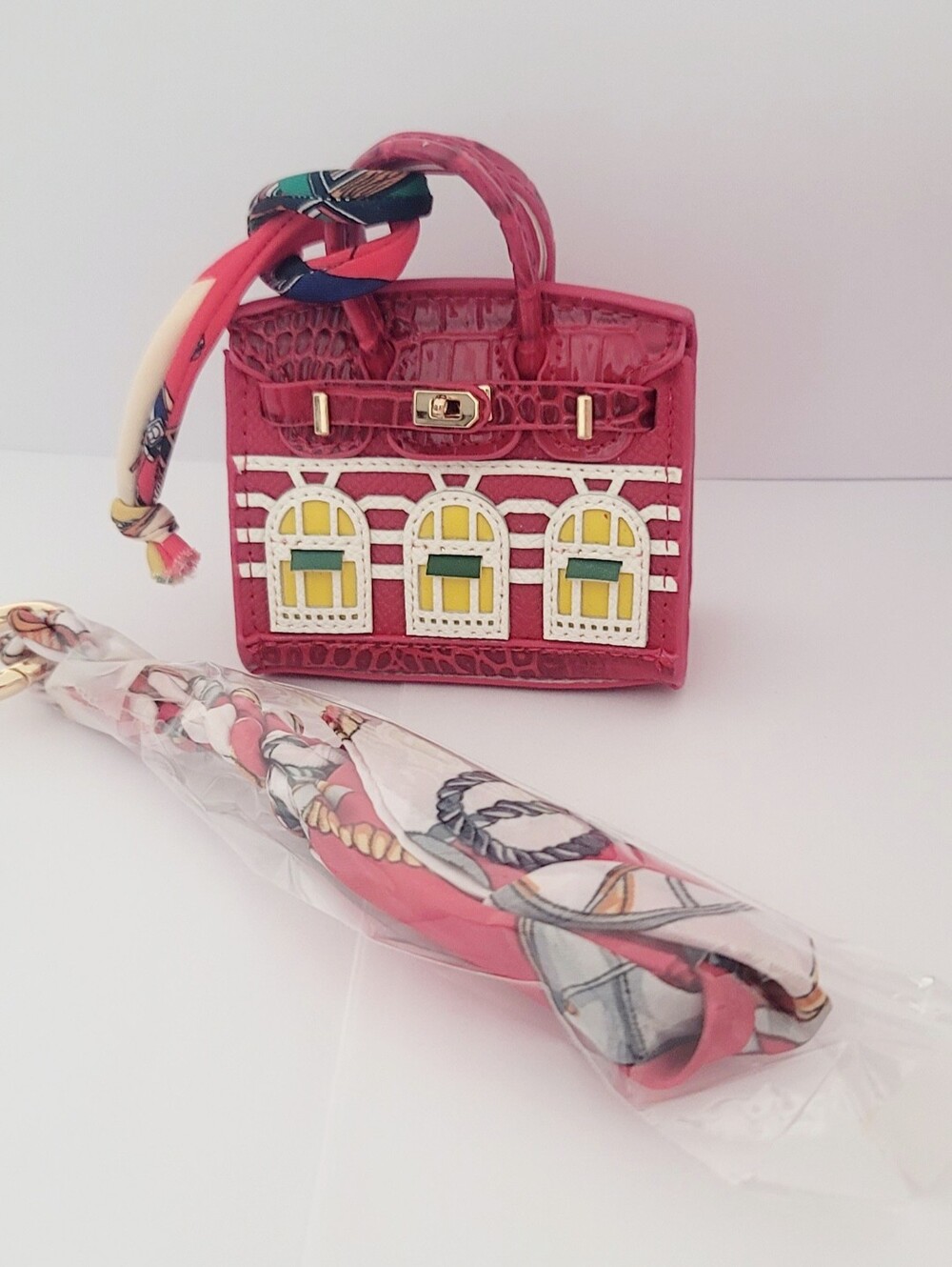 Berkin Inspired Red Mini Handbag Charm/keychain with Yellow Window Detail NEW